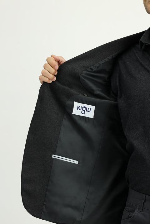 Dark Anthracite 6 Drop Regular Fit Classic Patterned Knit Jacket