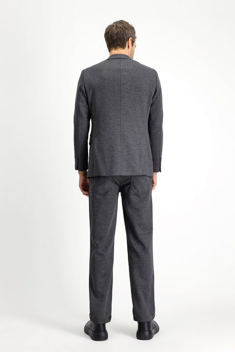 Medium Anthracite 6 Drop Regular Fit Classic Patterned Knit Jacket