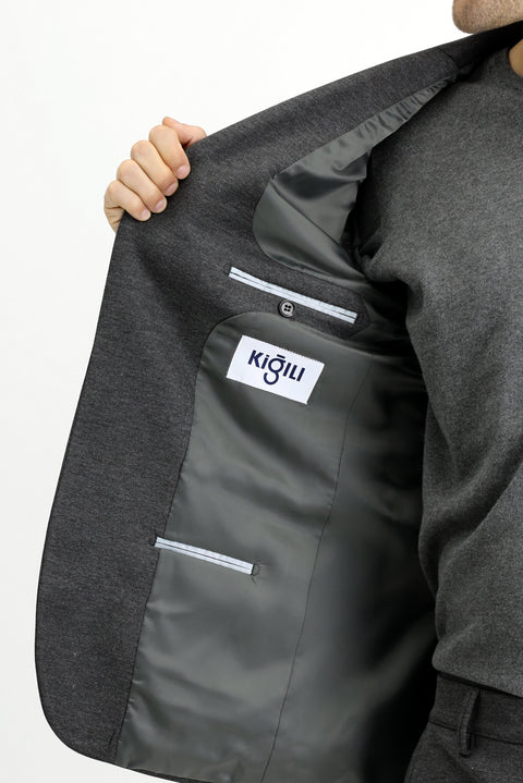 Medium Anthracite 6 Drop Regular Fit Classic Patterned Knit Jacket