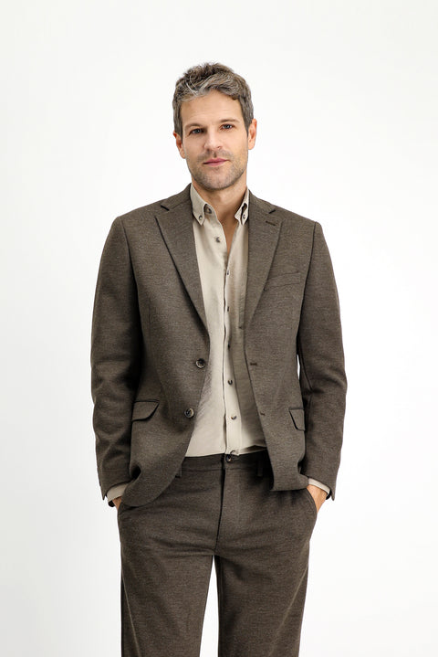 Dark Mink 6 Drop Regular Fit Classic Patterned Knit Jacket