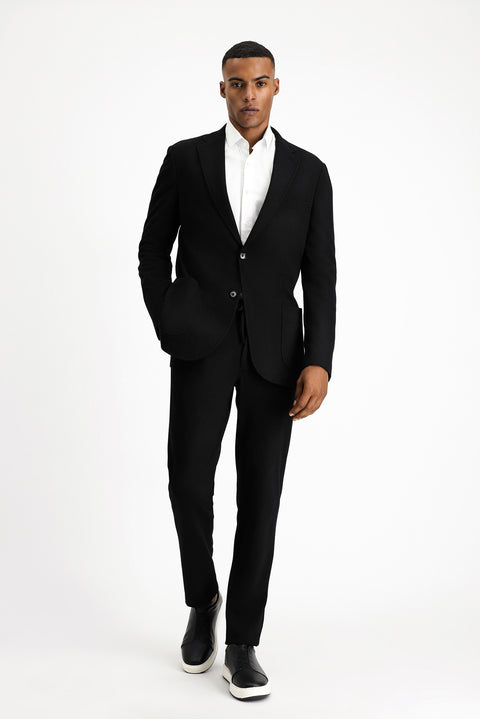 Black 4-Drop Relaxed Fit Patterned Cotton Jacket