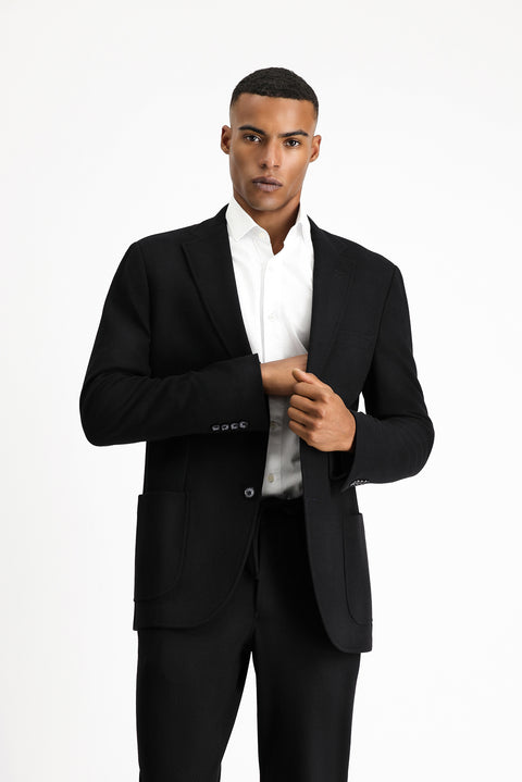 Black 4-Drop Relaxed Fit Patterned Cotton Jacket