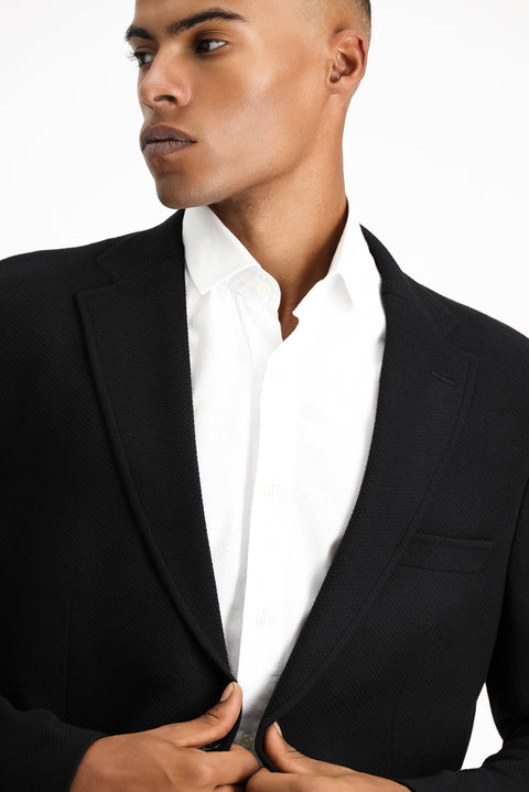 Black 4-Drop Relaxed Fit Patterned Cotton Jacket