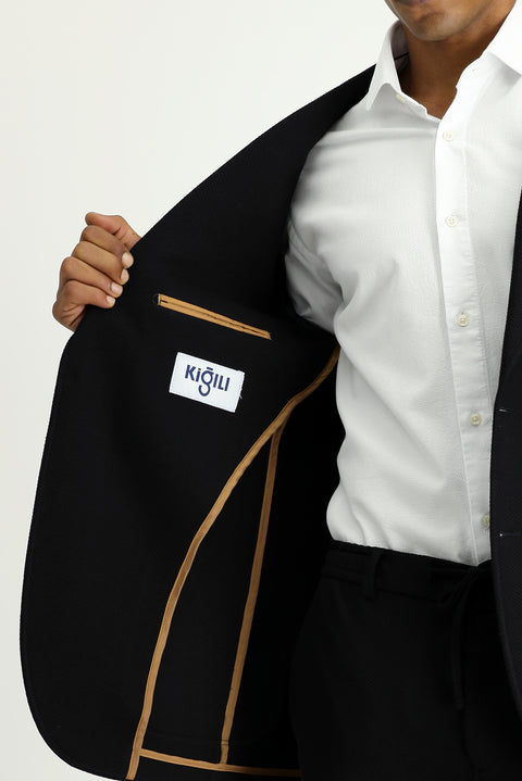 Black 7 Drop Slim Fit Patterned Cotton Jacket