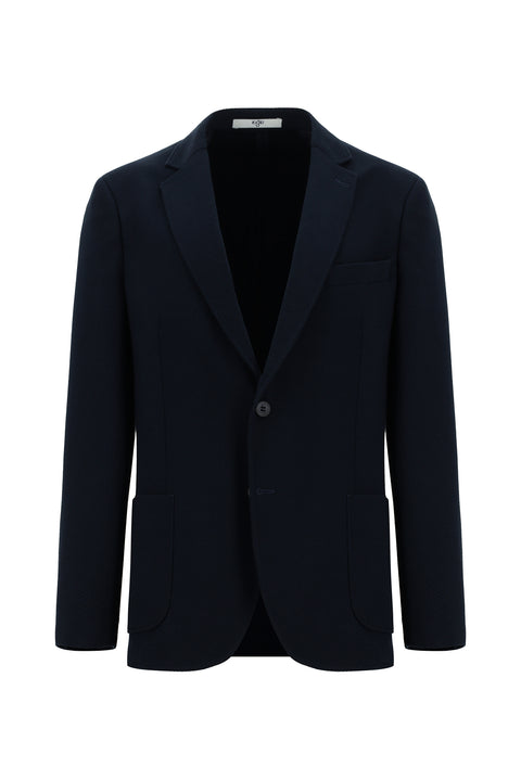 Dark Navy 7 Drop Slim Fit Patterned Cotton Jacket