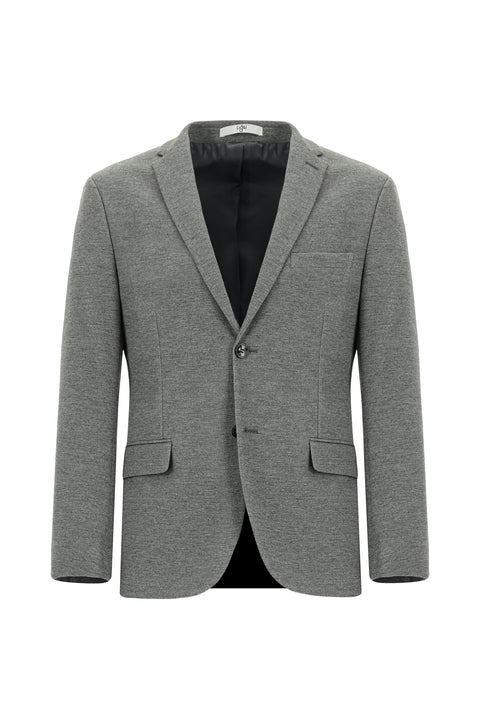 Medium Grey Melange 7 Drop Super Slim Fit Extra Narrow Cut Classic Patterned Cotton Knit Jacket