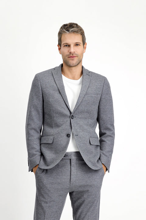 Medium Grey Melange 7 Drop Super Slim Fit Extra Narrow Cut Classic Patterned Cotton Knit Jacket