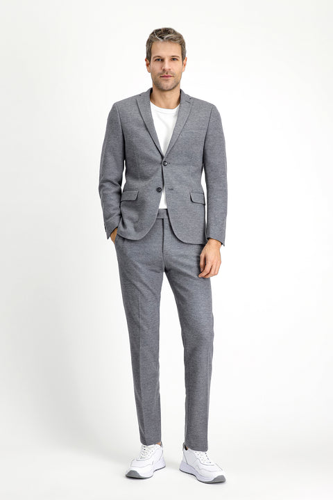 Medium Grey Melange 7 Drop Super Slim Fit Extra Narrow Cut Classic Patterned Cotton Knit Jacket