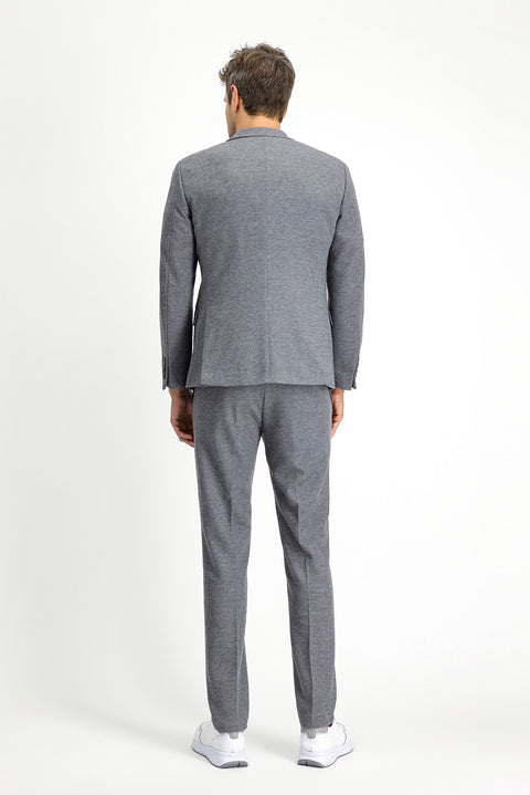Medium Grey Melange 7 Drop Super Slim Fit Extra Narrow Cut Classic Patterned Cotton Knit Jacket