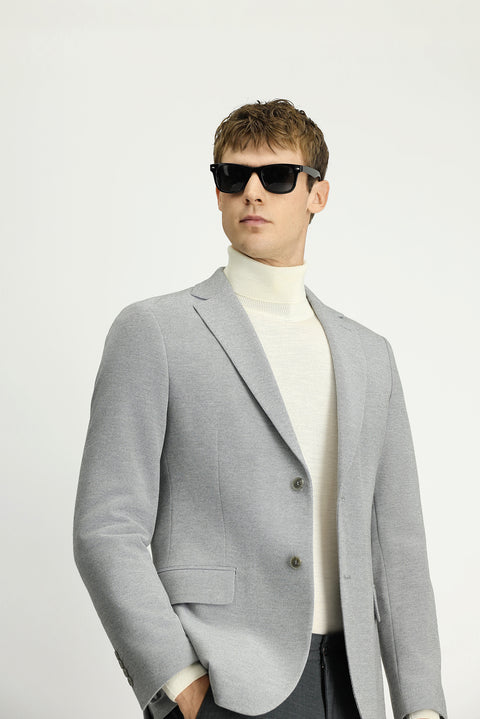 Orta Gri Melanj 6 Drop Regular Fit Standart Kesim Desenli Klasik Pamuklu Ceket