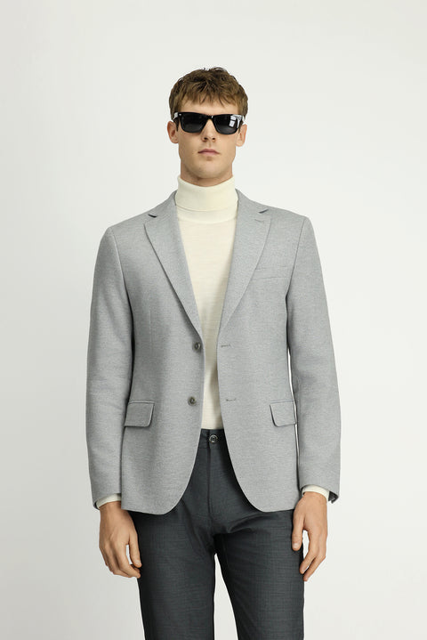 Orta Gri Melanj 6 Drop Regular Fit Standart Kesim Desenli Klasik Pamuklu Ceket