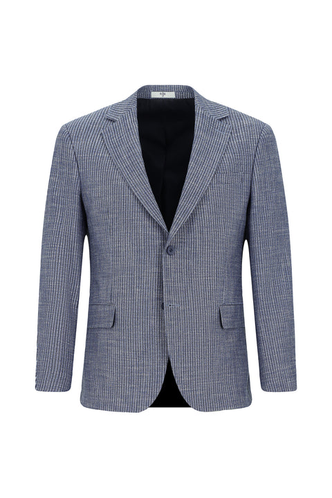 Dark Navy 6 Drop Regular Fit Patterned Linen Blend Jacket