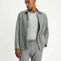Medium Grey Melange 6 Drop Regular Fit Standard Cut Wool Striped Sport Jacket