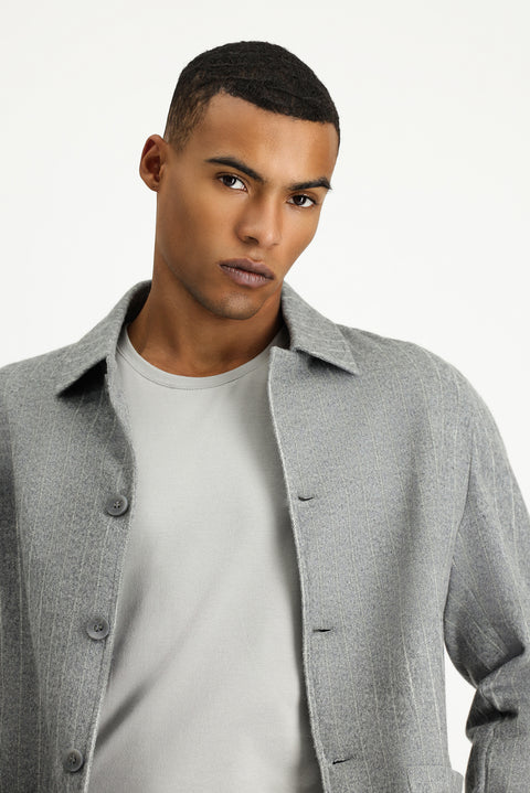Medium Grey Melange 6 Drop Regular Fit Standard Cut Wool Striped Sport Jacket