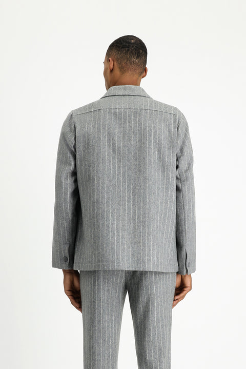 Medium Grey Melange 6 Drop Regular Fit Standard Cut Wool Striped Sport Jacket