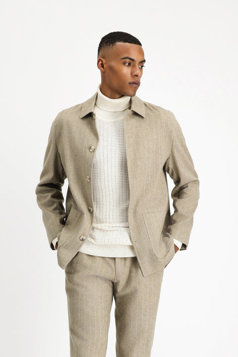 Medium Mink 6 Drop Regular Fit Standard Cut Wool Striped Sport Jacket