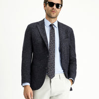 Dark Navy 7 Drop Slim Fit Narrow Cut Wool Striped Sport Italian Jacket