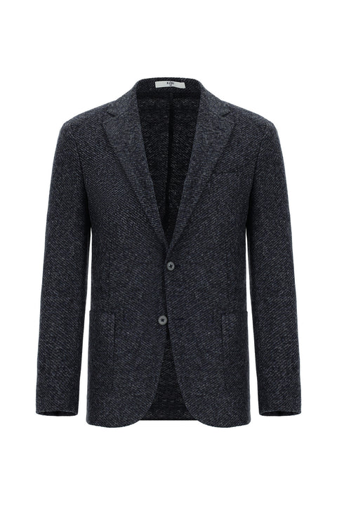 Dark Navy 7 Drop Slim Fit Narrow Cut Wool Striped Sport Italian Jacket