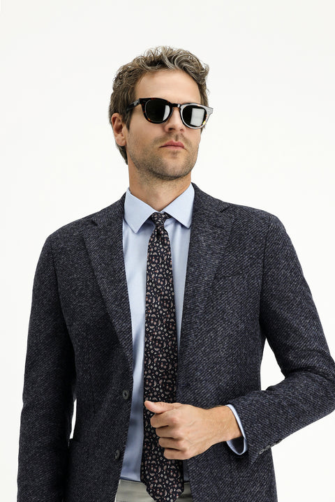 Dark Navy 7 Drop Slim Fit Narrow Cut Wool Striped Sport Italian Jacket
