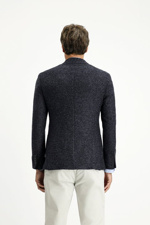 Dark Navy 7 Drop Slim Fit Narrow Cut Wool Striped Sport Italian Jacket
