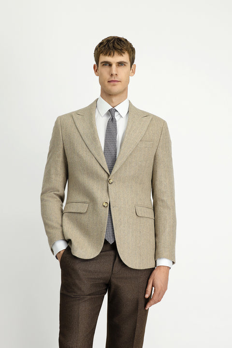 Medium Mink 7 Drop Slim Fit Narrow Cut Wool Striped Classic Jacket