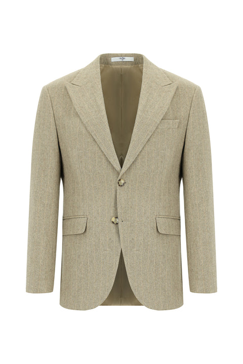 Medium Mink 7 Drop Slim Fit Narrow Cut Wool Striped Classic Jacket
