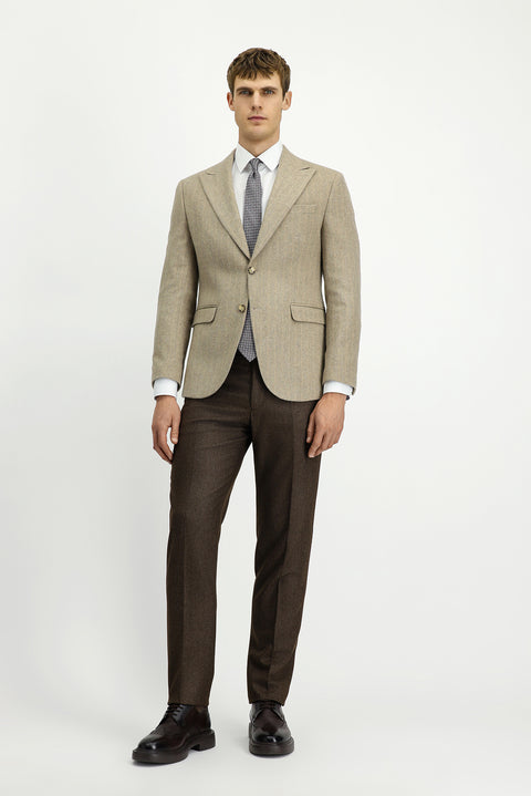 Medium Mink 7 Drop Slim Fit Narrow Cut Wool Striped Classic Jacket