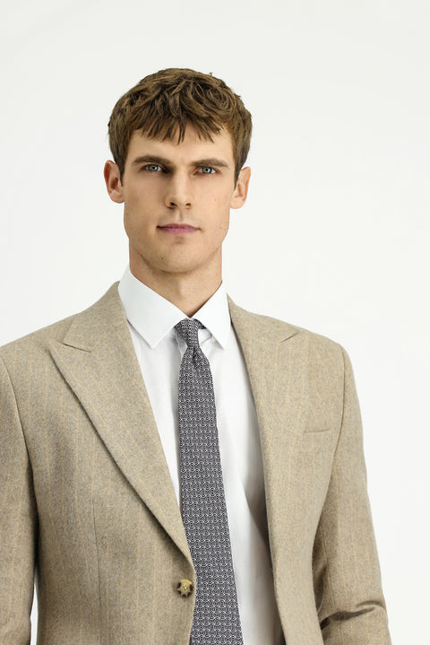 Medium Mink 7 Drop Slim Fit Narrow Cut Wool Striped Classic Jacket