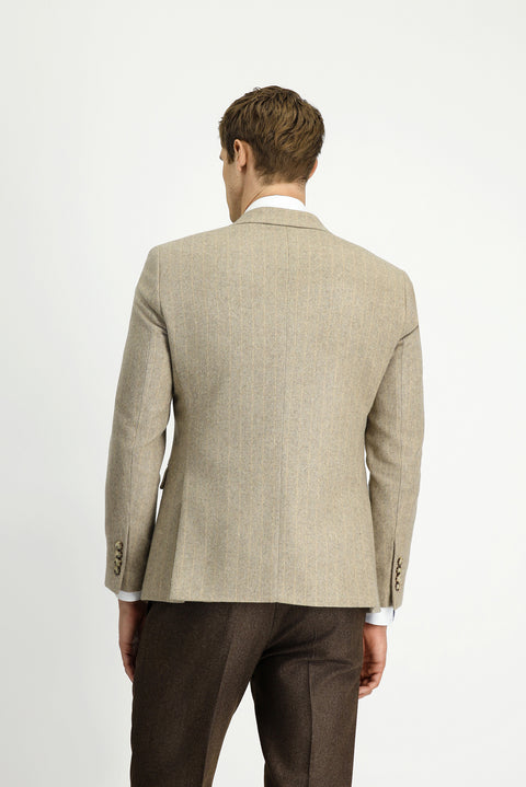 Medium Mink 7 Drop Slim Fit Narrow Cut Wool Striped Classic Jacket