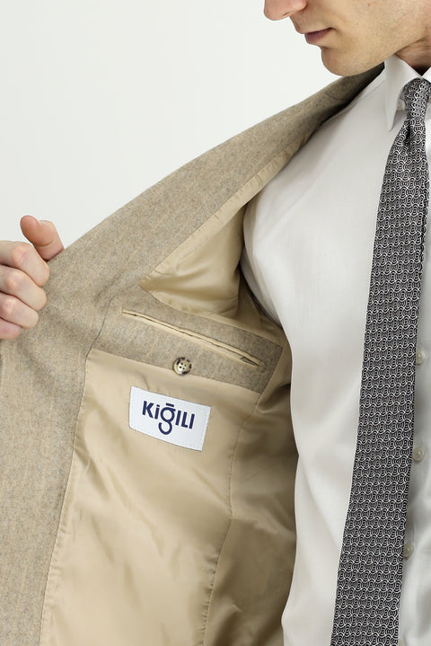 Medium Mink 7 Drop Slim Fit Narrow Cut Wool Striped Classic Jacket