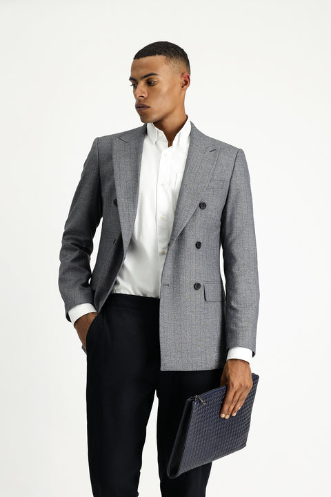 Medium Gray 6 Drop Regular Fit Standard Cut Striped Double-Breasted Jacket