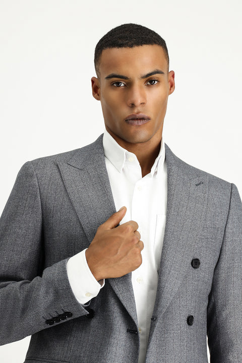 Medium Gray 6 Drop Regular Fit Standard Cut Striped Double-Breasted Jacket