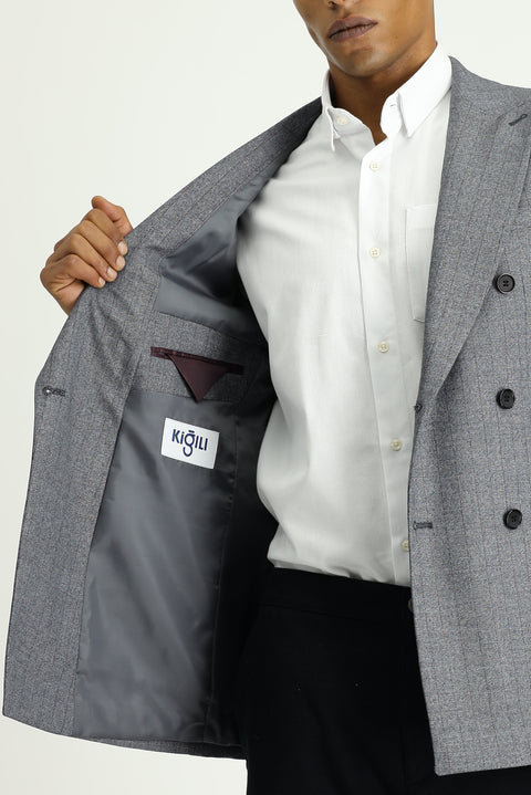 Medium Gray 6 Drop Regular Fit Standard Cut Striped Double-Breasted Jacket