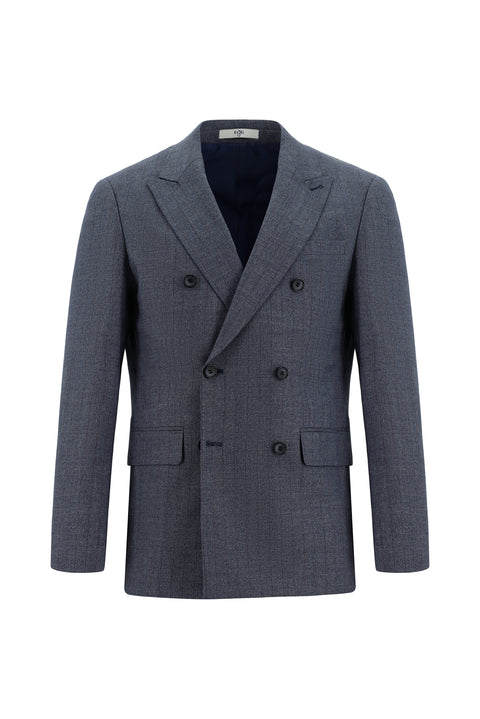 Dark Blue 6 Drop Regular Fit Striped Double-Breasted Jacket