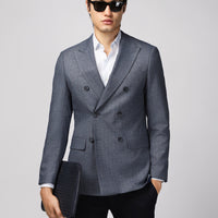 Dark Blue 6 Drop Regular Fit Striped Double-Breasted Jacket