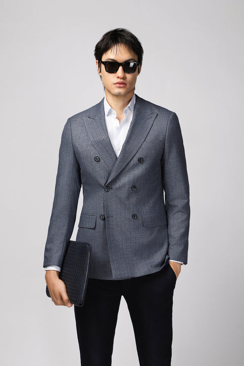 Dark Blue 6 Drop Regular Fit Striped Double-Breasted Jacket