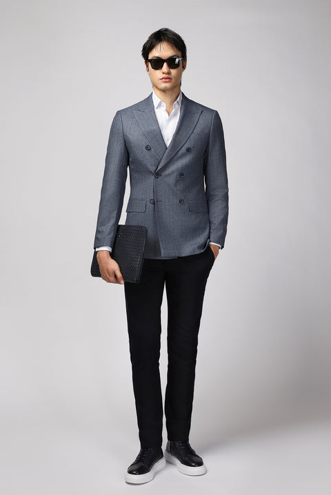 Dark Blue 6 Drop Regular Fit Striped Double-Breasted Jacket
