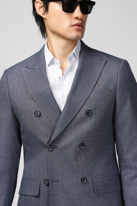 Dark Blue 6 Drop Regular Fit Striped Double-Breasted Jacket