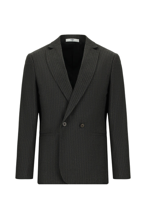 Dark Anthracite 6 Drop Regular Fit Striped Double-Breasted Jacket