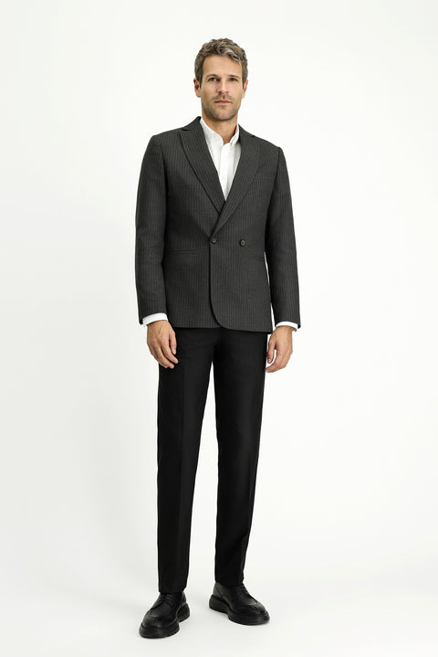 Dark Anthracite 6 Drop Regular Fit Striped Double-Breasted Jacket
