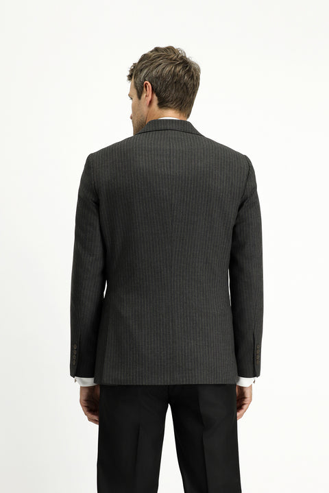 Dark Anthracite 6 Drop Regular Fit Striped Double-Breasted Jacket