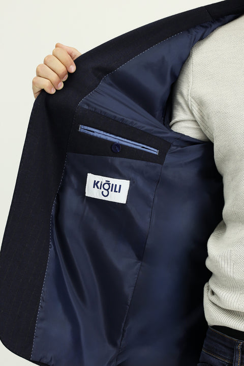 Black Navy 6 Drop Regular Fit Standard Cut Classic Striped Knit Jacket