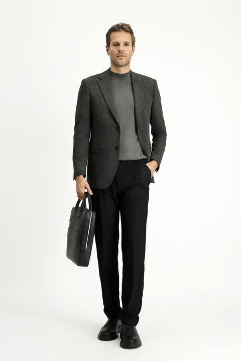 Dark Anthracite 4-Drop Relaxed Fit Classic Striped Cotton Knit Jacket