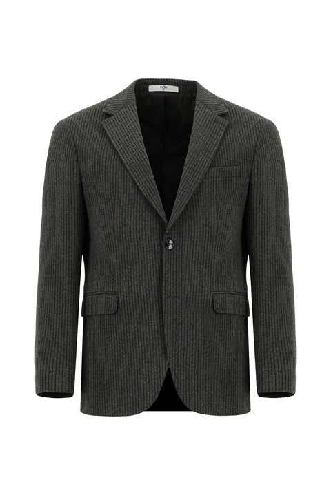 Dark Anthracite 7 Drop Slim Fit Classic Striped Cotton Knit Jacket