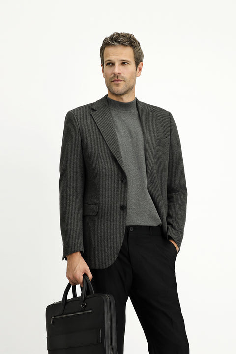 Dark Anthracite 7 Drop Slim Fit Classic Striped Cotton Knit Jacket