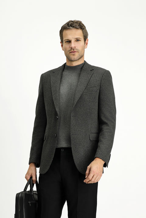 Dark Anthracite 7 Drop Slim Fit Classic Striped Cotton Knit Jacket