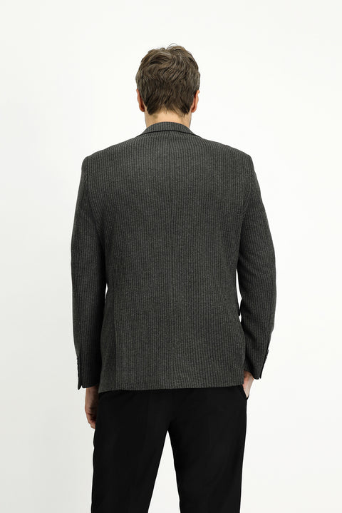 Dark Anthracite 7 Drop Slim Fit Classic Striped Cotton Knit Jacket