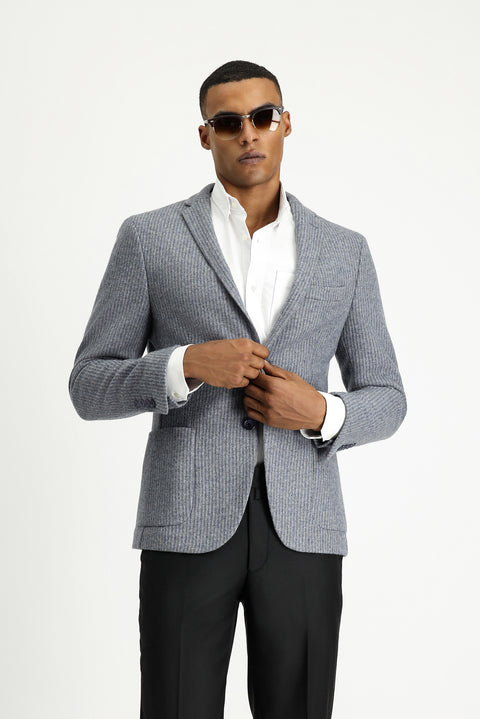 Indigo 4 Drop Relaxed Fit Wool Striped Sport Knit Jacket