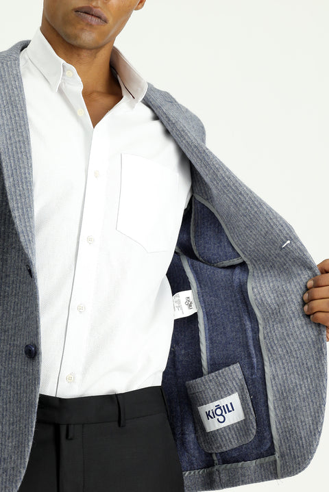 Indigo 4 Drop Relaxed Fit Wool Striped Sport Knit Jacket