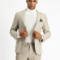 Light Beige 7 Drop Super Slim Fit Extra Narrow Cut Wool Striped Sport Knit Jacket